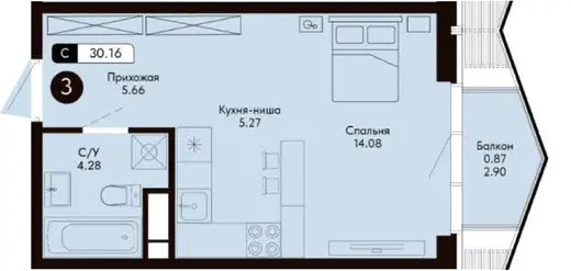 Квартира Студия 30.16 кв. м