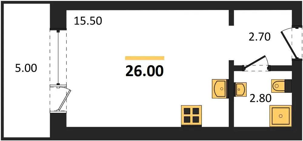 Апартаменты Студия 26 кв. м