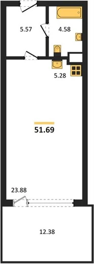 Апартаменты Студия 51.69 кв. м