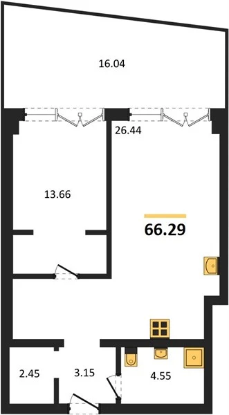 Апартаменты 1-комн. 65.88 кв. м