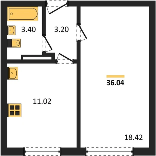Квартира 1-комн. 36.04 кв. м