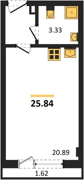 Апартаменты 1-комн. 25.84 кв. м