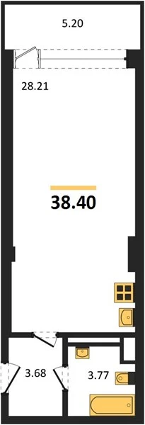 Квартира Студия 38.4 кв. м