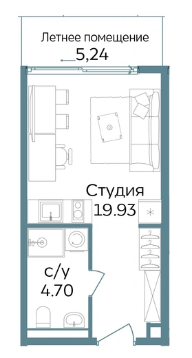 Апартаменты 1-комн. 29.87 кв. м