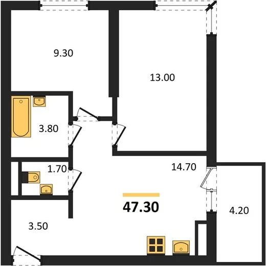 Квартира 2-комн. 47.3 кв. м