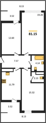 Квартира 3-комн. 81.15 кв. м