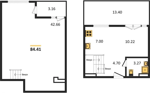 Квартира 1-комн. 84.41 кв. м