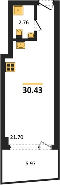 Апартаменты Студия 30.45 кв. м