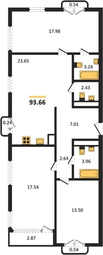Квартира 3-комн. 93.66 кв. м