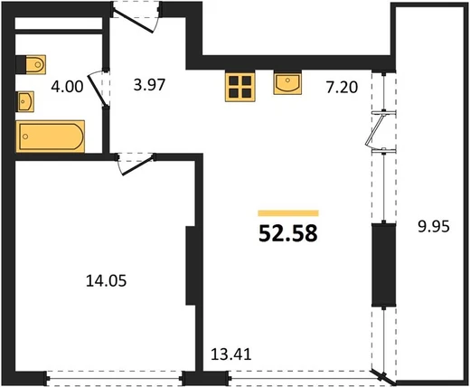 Квартира 2-комн. 52.58 кв. м