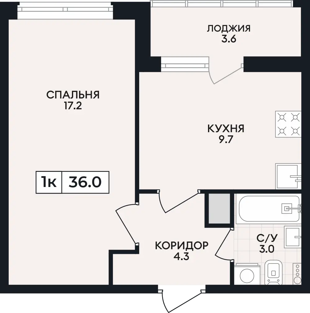 Квартира 1-комн. 36 кв. м