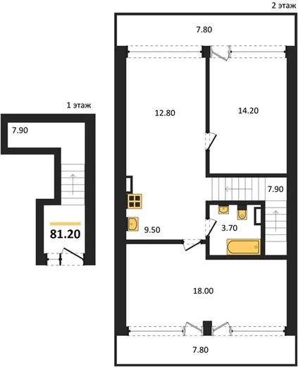 Апартаменты 2-комн. 81.2 кв. м