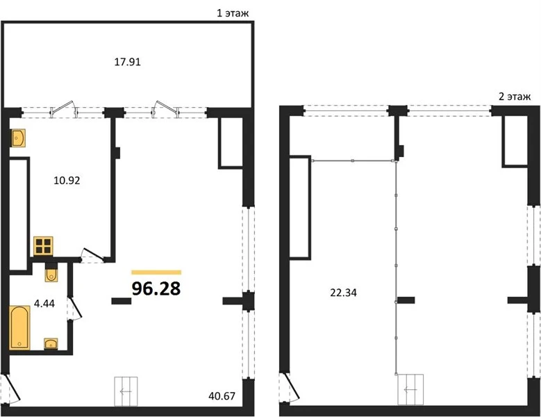 Квартира 1-комн. 96.28 кв. м