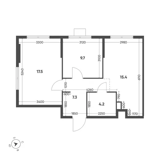 Квартира 2-комн. 54.1 кв. м