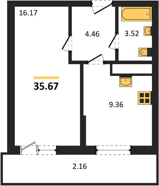 Квартира 1-комн. 35.37 кв. м