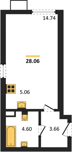 Квартира Студия 28.06 кв. м