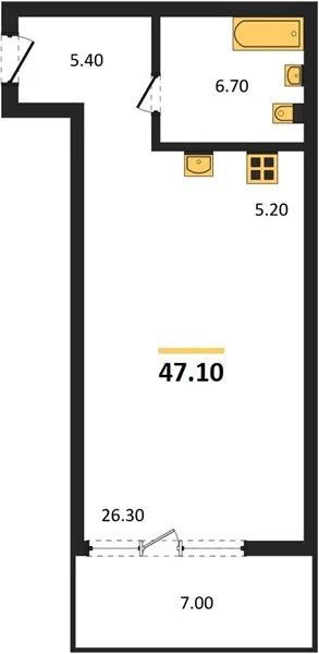 Квартира Студия 47.1 кв. м