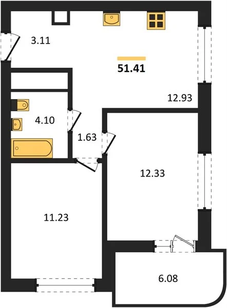Квартира 2-комн. 51.41 кв. м