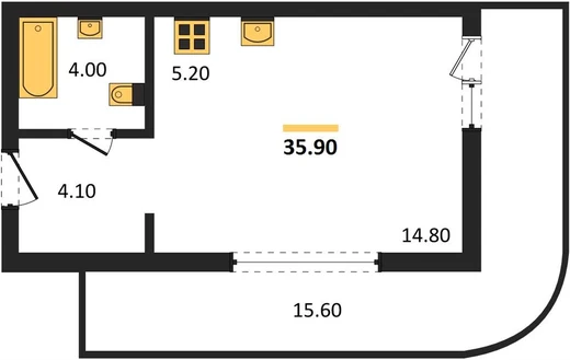 Квартира 1-комн. 35.9 кв. м