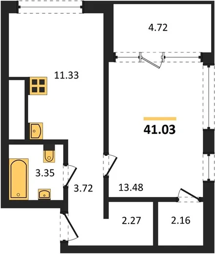 Квартира 1-комн. 41.03 кв. м