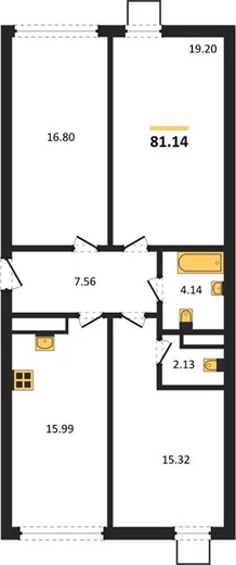 Квартира 3-комн. 81.14 кв. м