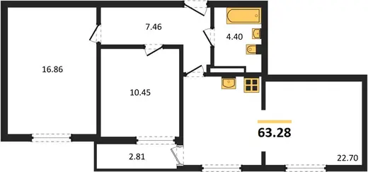 Квартира 2-комн. 63.28 кв. м