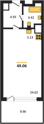 Апартаменты Студия 49.06 кв. м