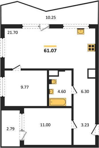 Квартира 2-комн. 61.07 кв. м