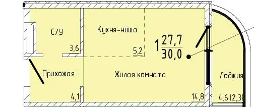 Квартира 1-комн. 30 кв. м