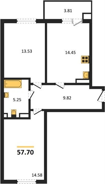 Квартира 2-комн. 57.7 кв. м