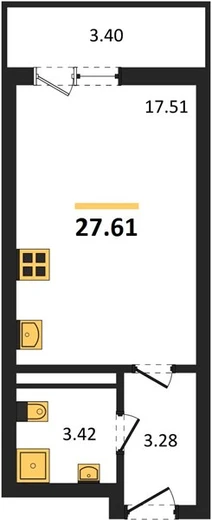 Квартира Студия 27.61 кв. м