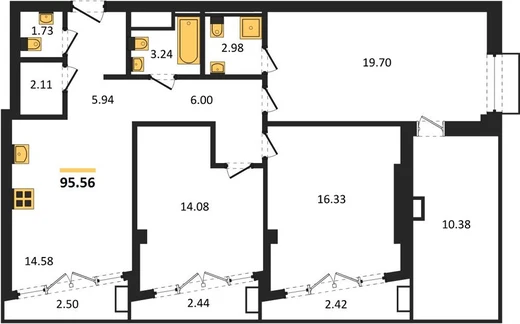 Квартира 3-комн. 95.56 кв. м