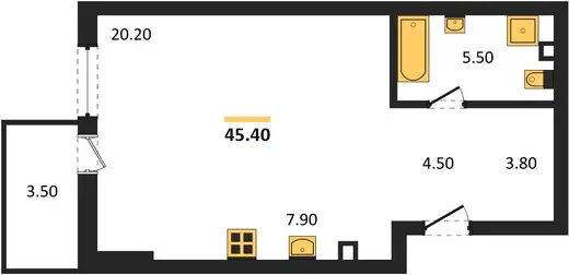 Квартира Студия 45.4 кв. м
