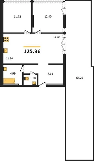 Квартира 3-комн. 125.96 кв. м