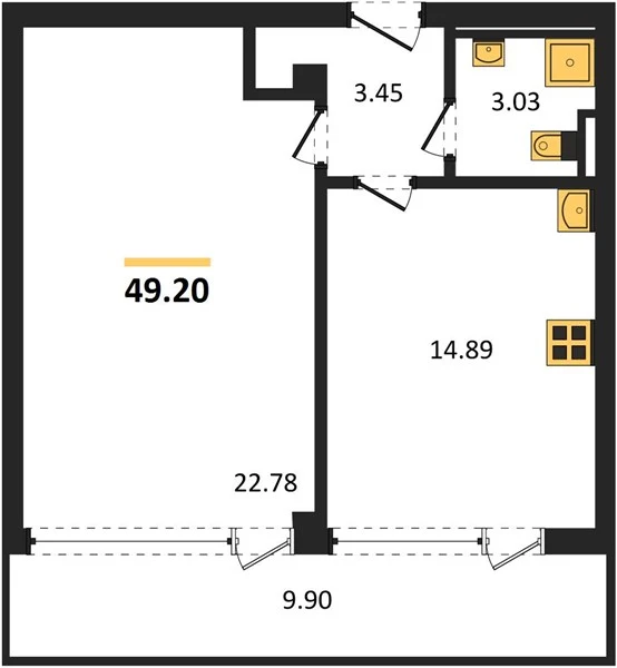 Квартира 1-комн. 49.2 кв. м