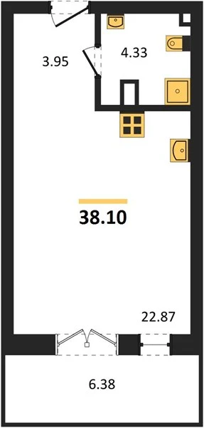 Квартира 1-комн. 38.1 кв. м
