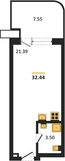 Апартаменты Студия 32.44 кв. м