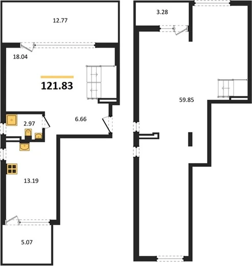 Квартира 1-комн. 121.83 кв. м