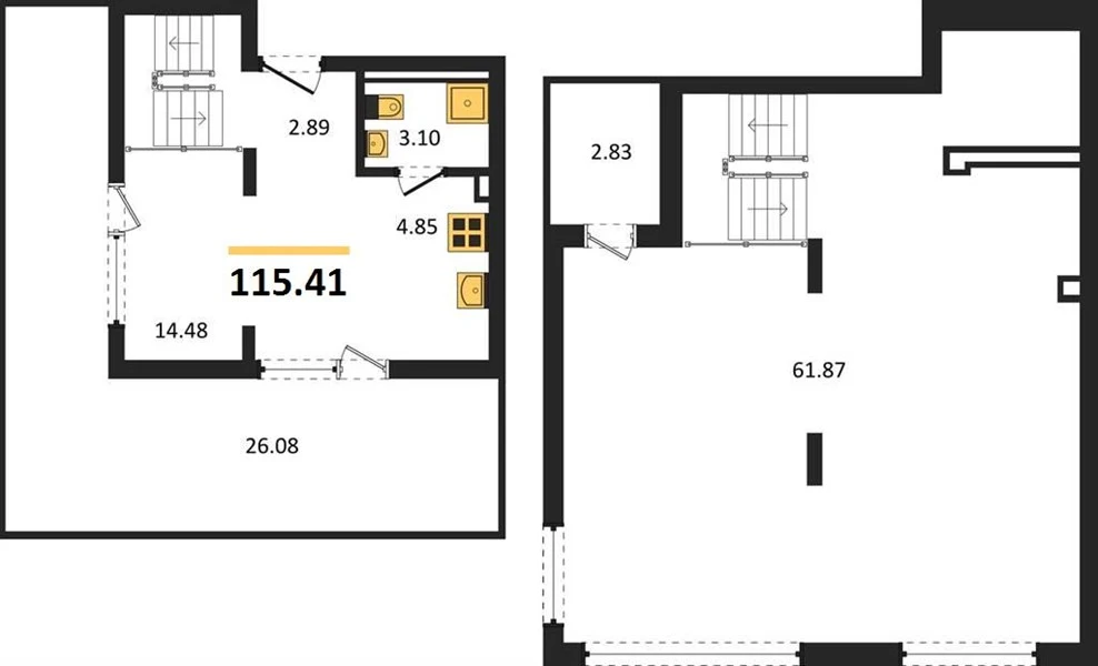 Квартира 1-комн. 115.41 кв. м