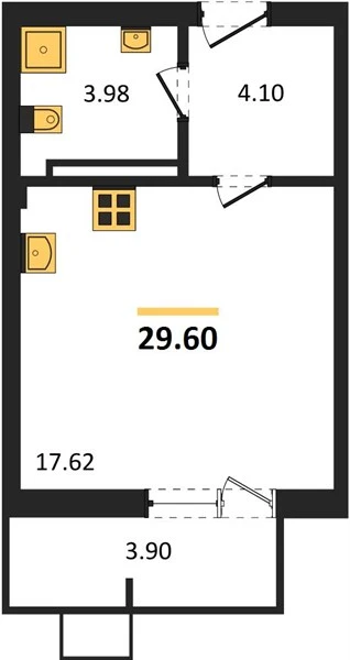 Квартира Студия 29.6 кв. м