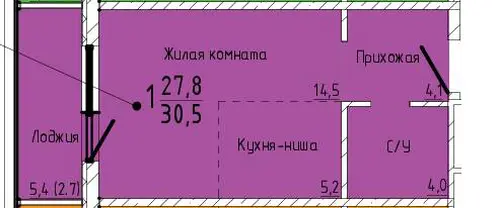 Квартира 1-комн. 30.5 кв. м