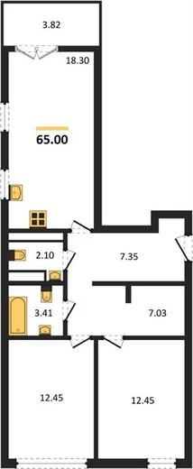 Квартира 2-комн. 65 кв. м