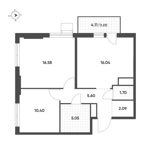 Квартира 2-комн. 58.69 кв. м