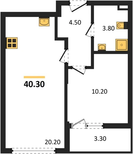 Квартира 1-комн. 40.3 кв. м
