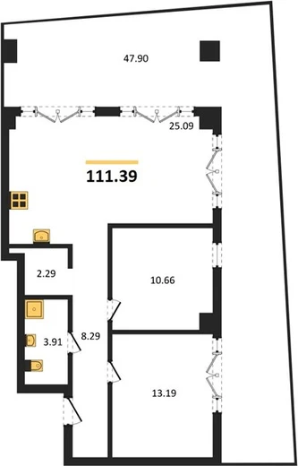 Апартаменты 2-комн. 111.39 кв. м