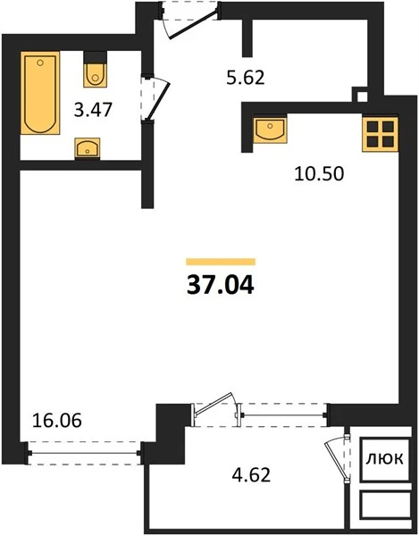 Квартира Студия 37.04 кв. м