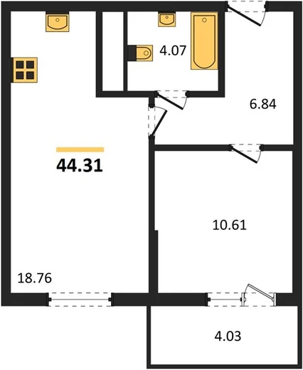 Квартира 1-комн. 40.2 кв. м