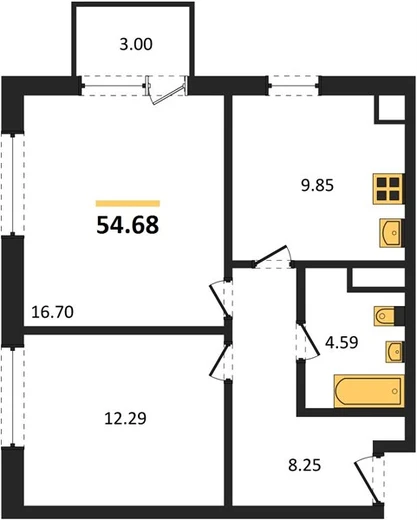 Квартира 2-комн. 54.6 кв. м