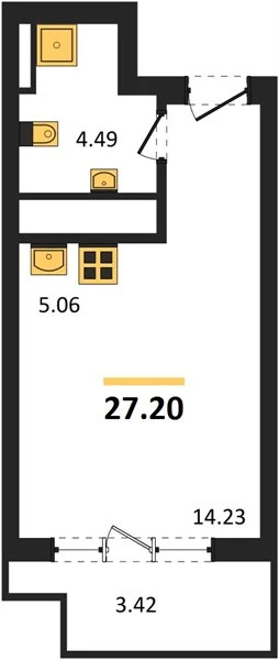Квартира Студия 27.2 кв. м
