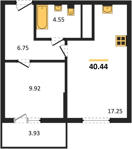 Квартира 1-комн. 40.44 кв. м